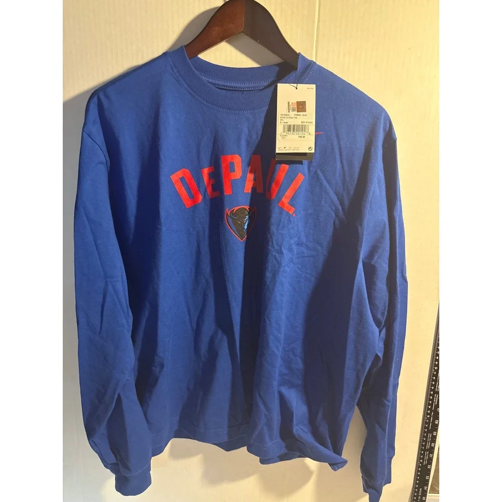 Nike DePaul Blue Demons Long Sleeve Boxy Tee Royal Blue Women XL‎ 7WFB3933